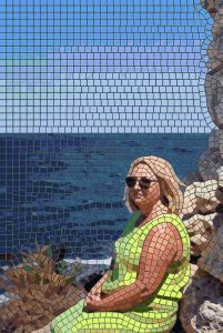 Sunny Summer Mosaic Portrait – Woman by the Sea