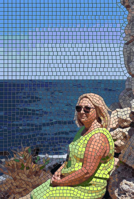 Sunny Summer Mosaic Portrait - Woman by the Sea