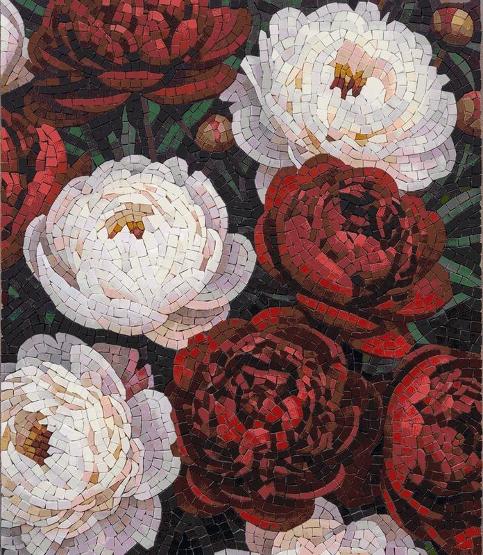 Red and White Peonies Mosaic Art