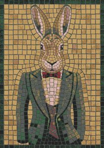 Sophisticated Rabbit in Green Suit Mosaic Art