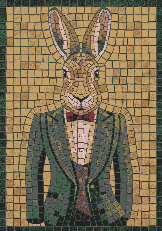 Sophisticated Rabbit in Green Suit Mosaic Art
