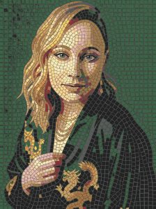 Elegant Woman Mosaic Portrait – Golden Dragon Detail