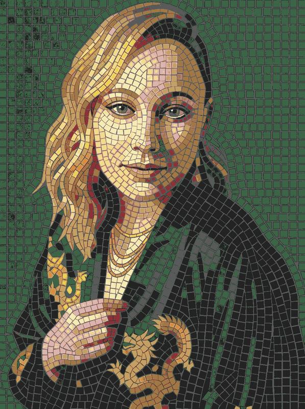Elegant Woman Mosaic Portrait - Golden Dragon Detail