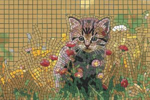 Cute Kitten in Flower Field Mosaic Art