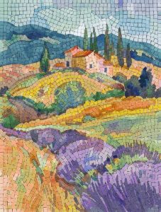 Tuscan Landscape Mosaic Art – Sunny Mediterranean Villa