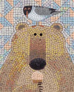 Whimsical Bear and Bird Mosaic Art