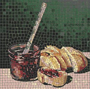 Rustic Still Life Mosaic Art – Jar and Fruit