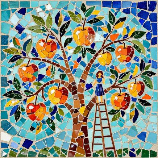 Whimsical Fruit Tree Mosaic Art - Trencadís Style