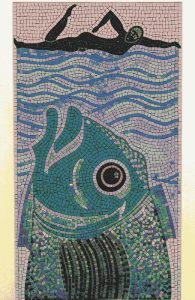 Surreal Swimmer and Giant Fish Mosaic Art