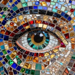Vibrant Mosaic Eye Art – Custom Opus Incertum Piece