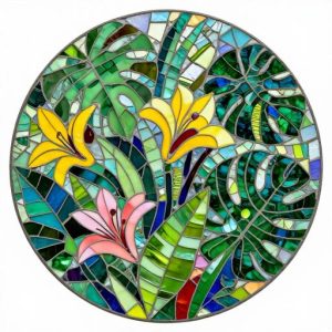Tropical Paradise: Circular Smalt Mosaic Wall Art