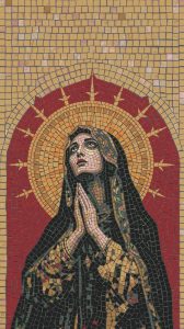 Divine Prayer Mosaic Art – Spiritual Woman in Gold and Red