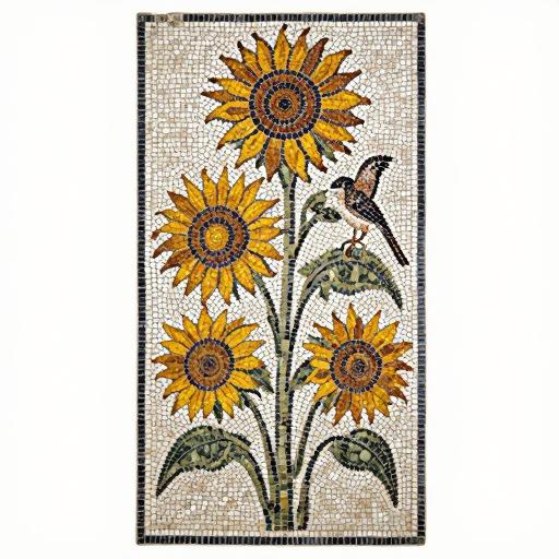 Sunflowers and Bird Mosaic Art - Opus Tessellatum Style