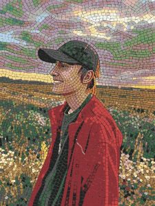 Mosaic Portrait of a Man in a Red Jacket