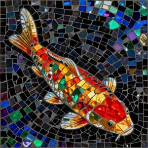 Colorful Koi Fish Mosaic Art – Opus Incertum Style