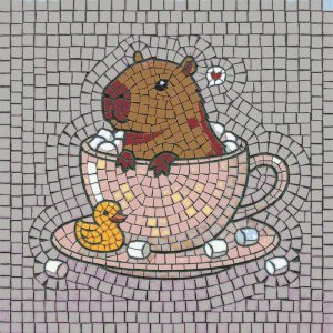 Cute Capybara in a Teacup Mosaic Art