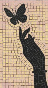 Hand and Butterfly Mosaic Art – Minimalist Pastel Design