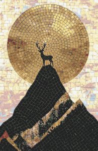 Golden Sun and Deer Mosaic Art
