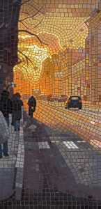 Golden Hour City Street Mosaic Art