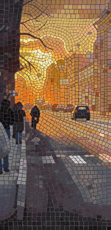 Golden Hour City Street Mosaic Art