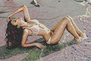 Mosaic Art: Woman in White Swimsuit