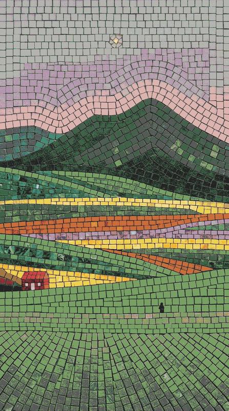Vibrant Mosaic Landscape with Rolling Hills