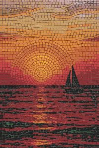 Sunset Sail Mosaic Art – Serene Ocean Landscape