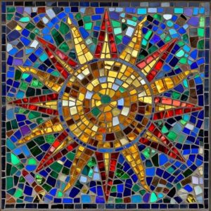 Radiant Sun Mosaic Art – Custom Opus Incertum Design