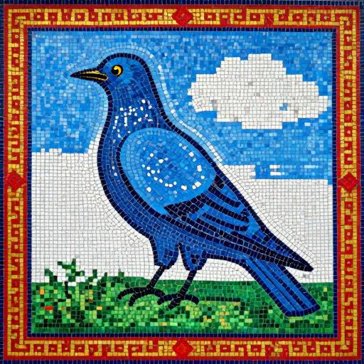 Soviet Style Blue Pigeon Mosaic Art