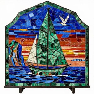 Florentine Mosaic Sailboat at Sunset