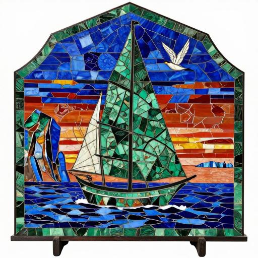 Florentine Mosaic Sailboat at Sunset