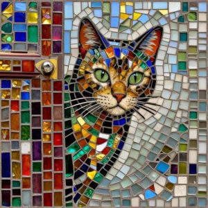 Curious Striped Cat Mosaic Art – Opus Incertum