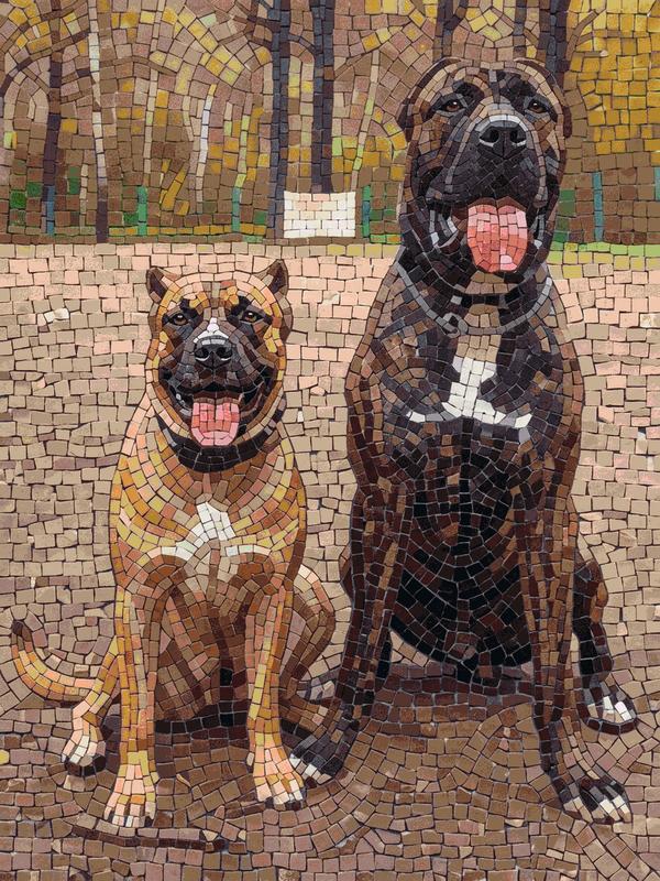 Mosaic Art: Two Happy Dogs in the Forest