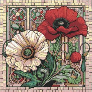 Elegant Poppy Flowers Mosaic Art – 50×50 cm