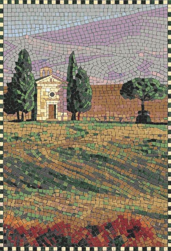 Tuscan Landscape Mosaic Art - Rustic Countryside