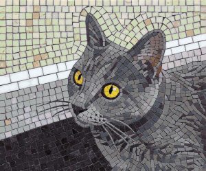 Grey Cat Mosaic Art – Handcrafted Tile Portrait