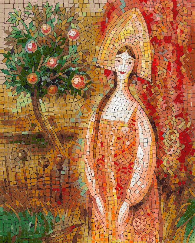 Golden Mosaic Portrait of a Woman and Fruit Tree