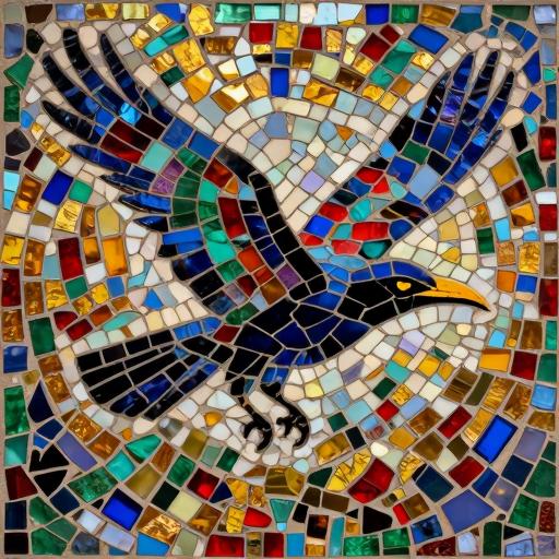 Flying Magpie Mosaic Art - Opus Incertum Style