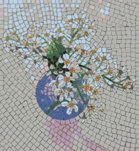 White Flowers in Blue Vase Mosaic Art