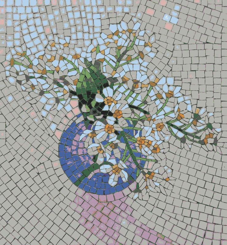 White Flowers in Blue Vase Mosaic Art