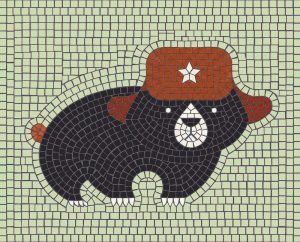 Cute Black Bear in Red Cap Mosaic Art