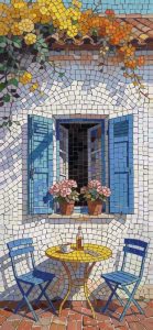 Mediterranean Summer Mosaic Art – Sunny Patio Scene