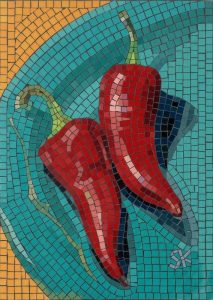 Vibrant Red Chili Peppers Mosaic Art