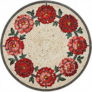 Red Peony Floral Wreath Mosaic – Opus Tessellatum