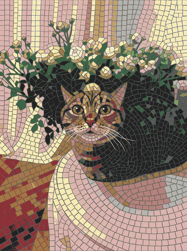 Mosaic Art Portrait of a Curious Cat