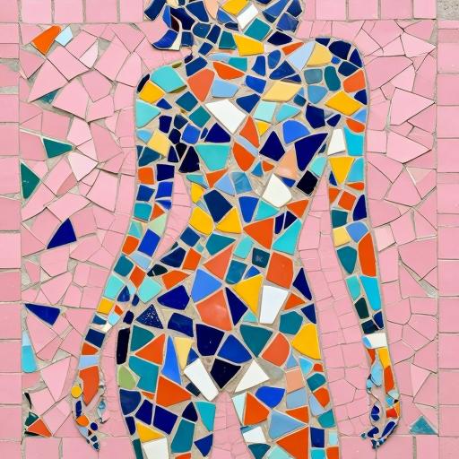 Modern Trencadís Mosaic Female Silhouette in Pink