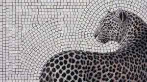 Monochrome Leopard Mosaic Art – Elegant Big Cat Wall Decor