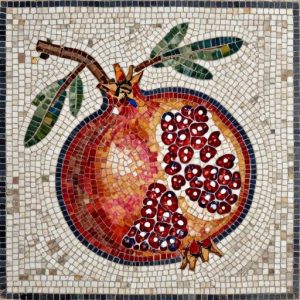 Ripe Pomegranate Mosaic Art – Opus Tessellatum Style