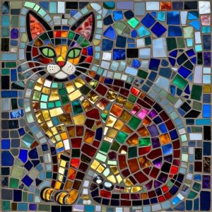 Colorful Mosaic Cat Art – Opus Incertum Style