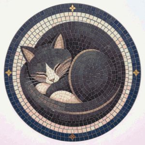 Sleeping Grey Cat Circular Mosaic Art